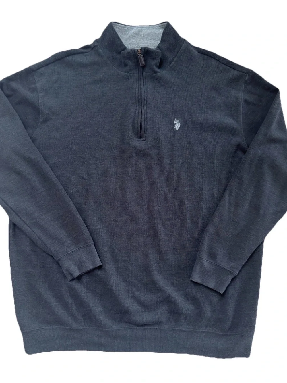 U.S. Polo Assn. Quarter Zip Pullover Sweater Men's XLT Charcoal Gray Ribbed Prep